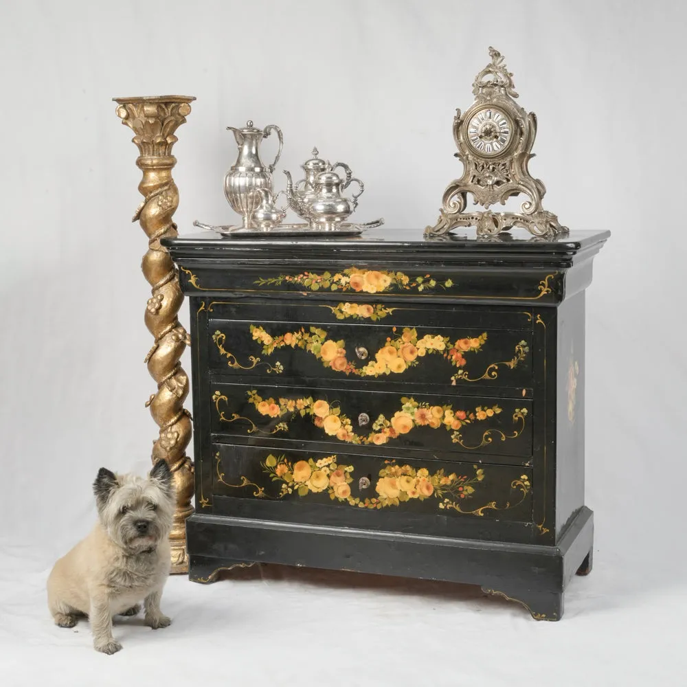 Louis Philippe Style Commode and Matching Storage Trunk with Hand-Painted Floral Decoration 37"