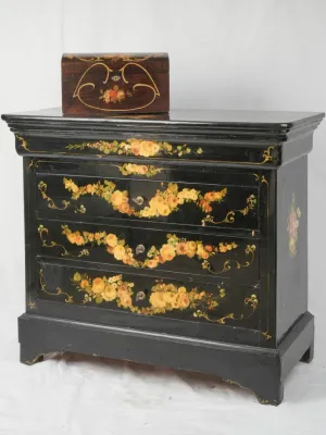 Louis Philippe Style Commode and Matching Storage Trunk with Hand-Painted Floral Decoration 37"