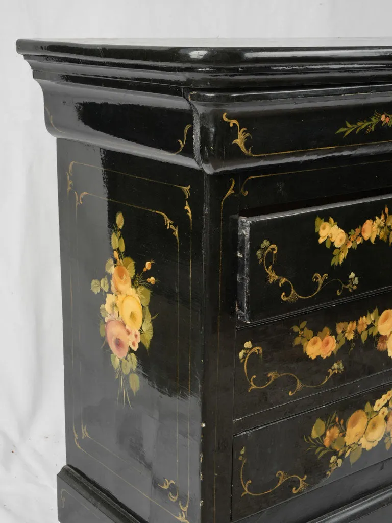 Louis Philippe Style Commode and Matching Storage Trunk with Hand-Painted Floral Decoration 37"