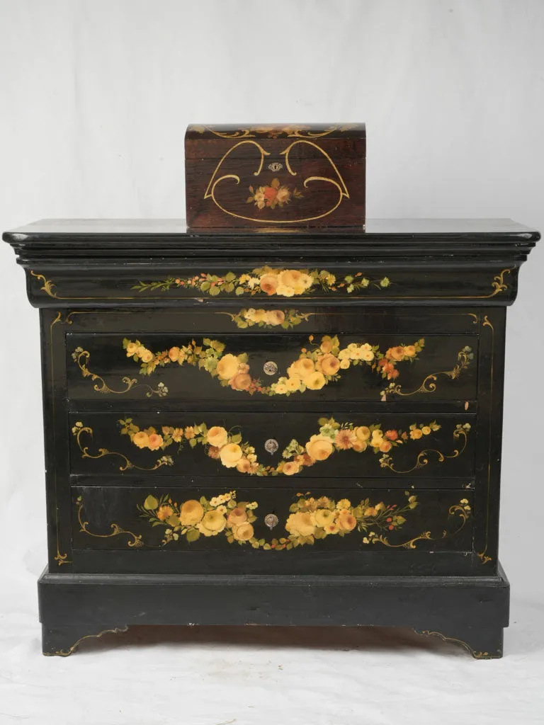 Louis Philippe Style Commode and Matching Storage Trunk with Hand-Painted Floral Decoration 37"