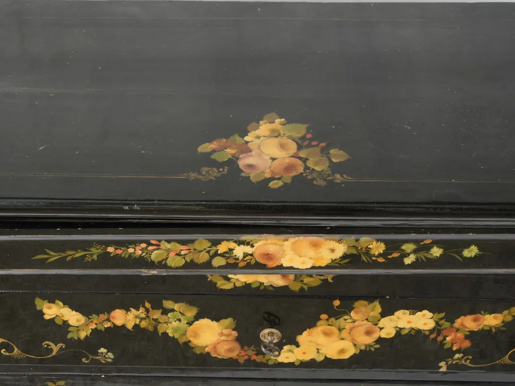 Louis Philippe Style Commode and Matching Storage Trunk with Hand-Painted Floral Decoration 37"