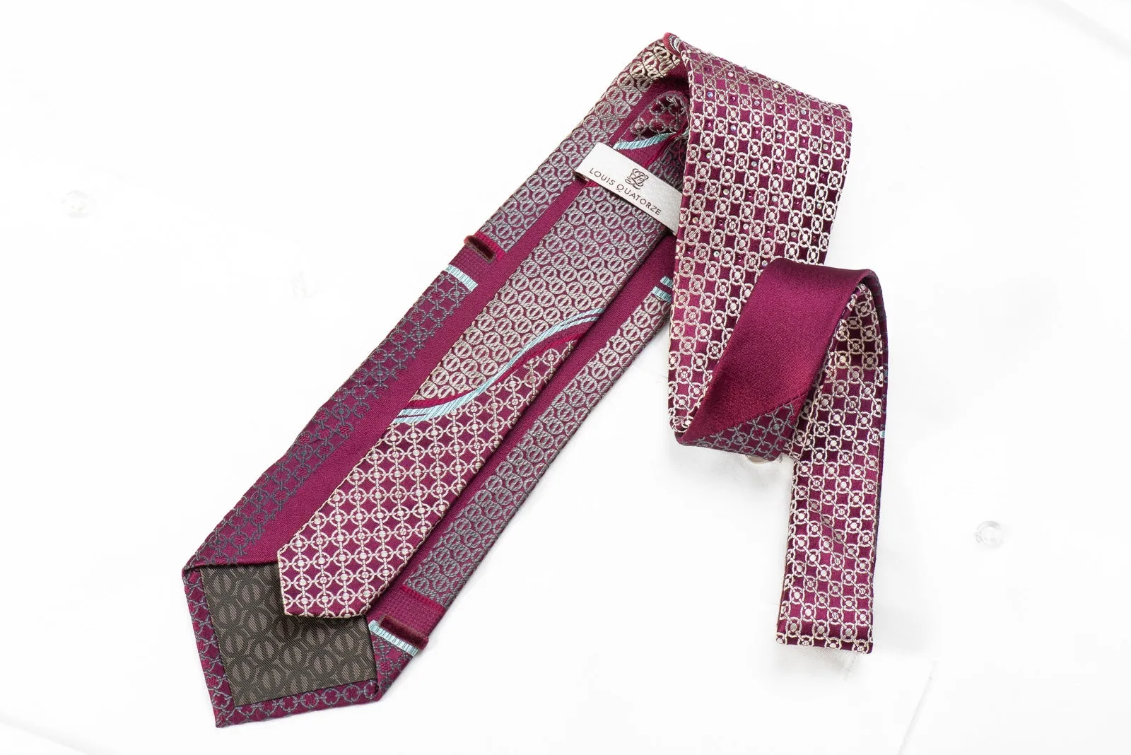 Louis Quatorze Men's Crystal Rhinestone Necktie Waves On Purple Silk