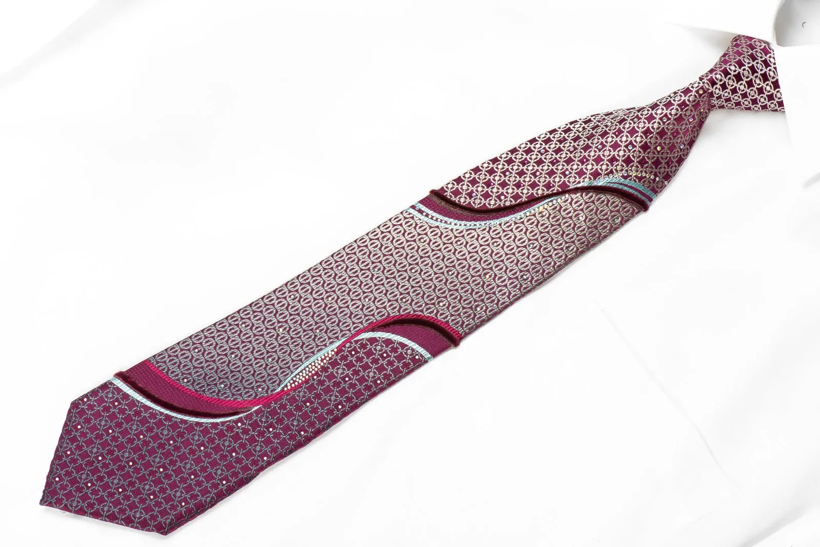 Louis Quatorze Men's Crystal Rhinestone Necktie Waves On Purple Silk