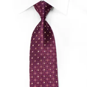 Louis Quatorze Men's Crystal Tie Geometric Squares on Burgundy With Gold Sparkles