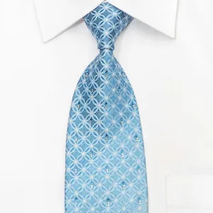 Louis Quatorze Men's Silk Necktie Interlocking Circles On Blue Sparkling With Rhinestones