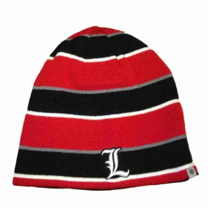 Louisville Cardinals Red Black & Gray Striped Reversible Skull Beanie Hat Cap