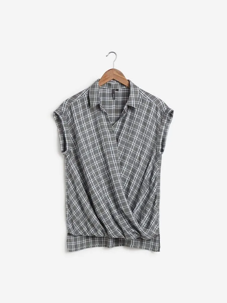 LOV Black Checkered Autumn Top