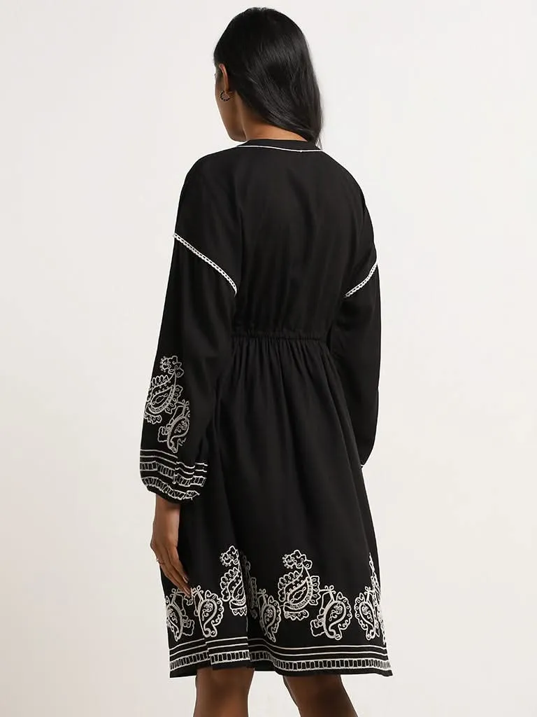 LOV Black Paisley Pattern A-Line Dress