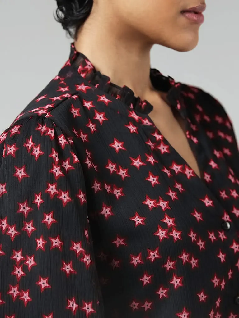 LOV Black Star Printed Shirt