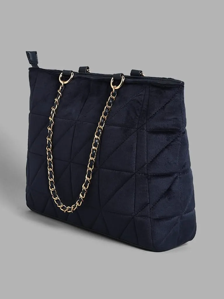 LOV Navy Geometric Textured Handbag