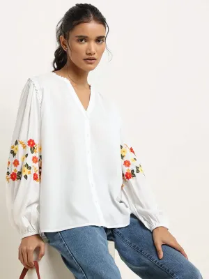 LOV Off-White Embroidered Cotton Shirt