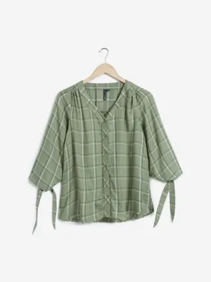 LOV Sage Checkered Petricia Blouse