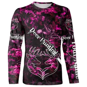 Love Deer Hunting Pink Camo Customize Name 3D Long Sleeve Shirts Personalized Hunting gifts