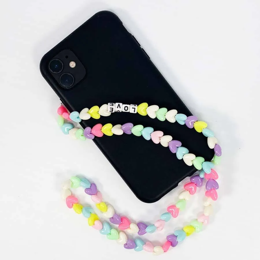 Love Heart Multipurpose Beaded Necklace Lanyard Phone Charm 2101 (12 units)