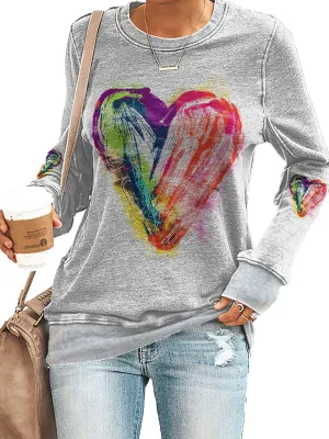 Love Ink Dye Printing Round Neck Pullover Plus Size Sweatshirt