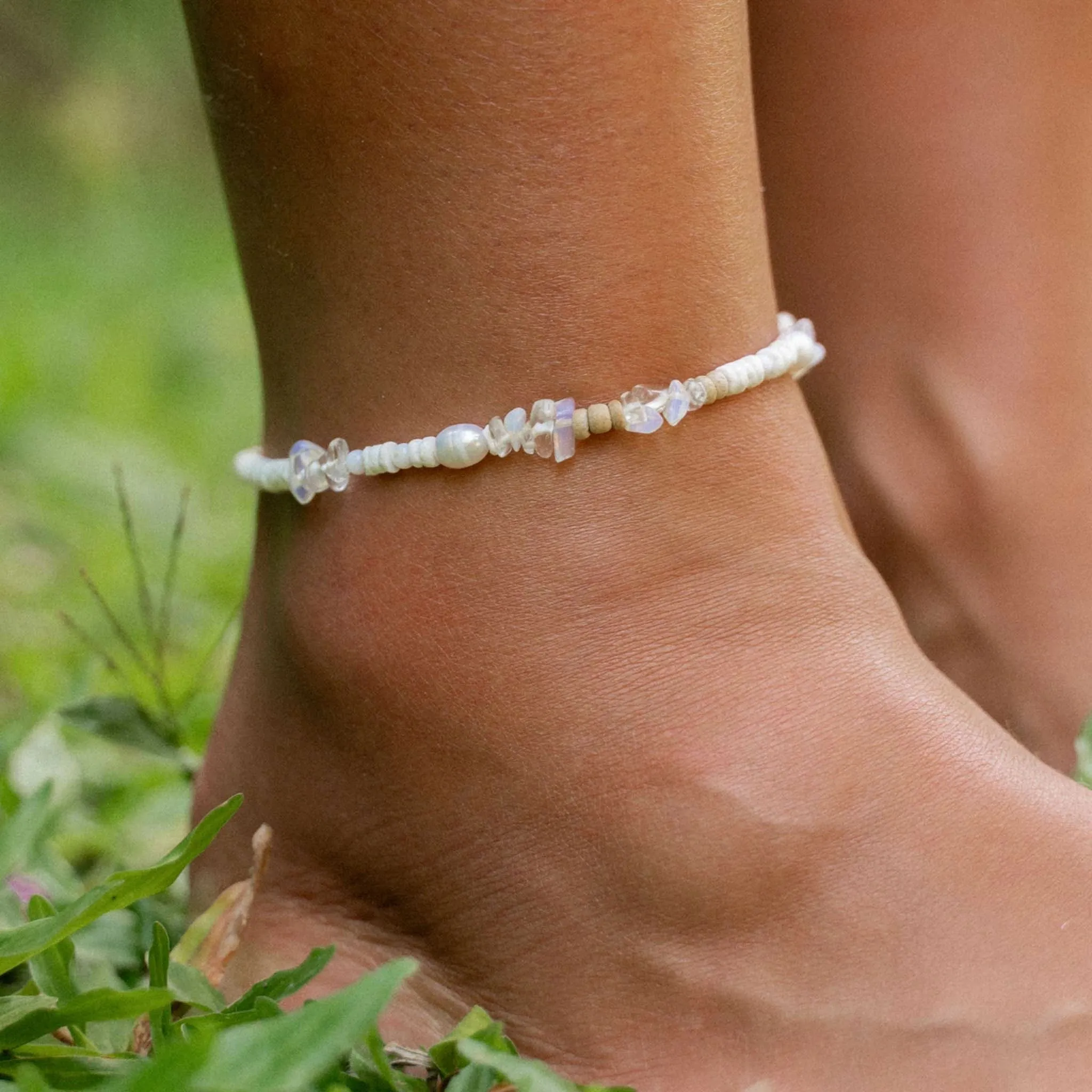 Love is Here Natural Stone, Pearl & Shell Anklet