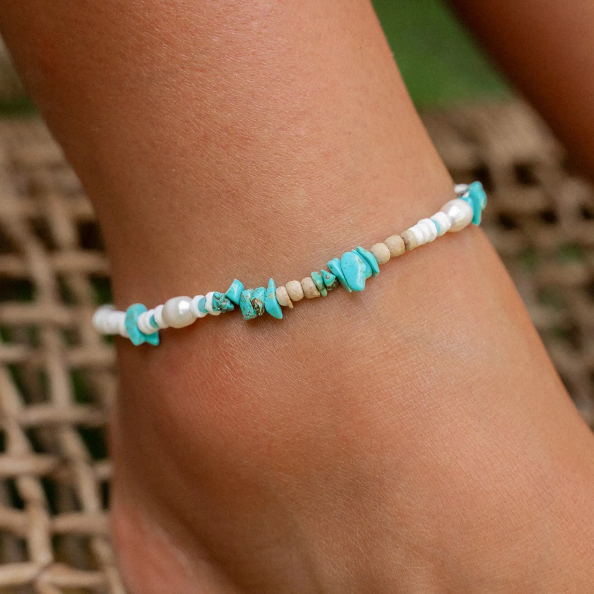 Love is Here Natural Stone, Pearl & Shell Anklet