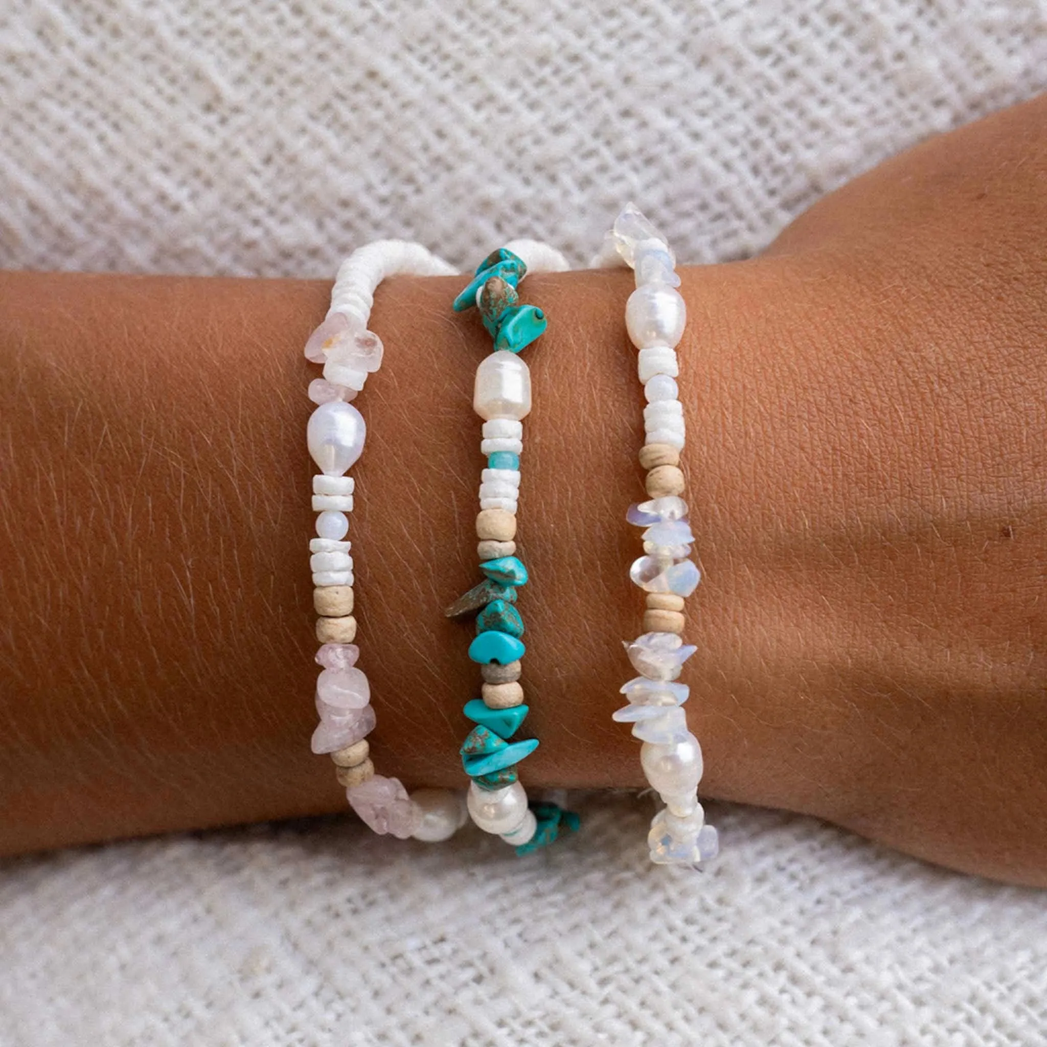 Love is Here Natural Stone, Pearl & Shell Bracelet