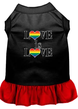 Love Is Love Screen Print Dog Dress Black With Red Xs