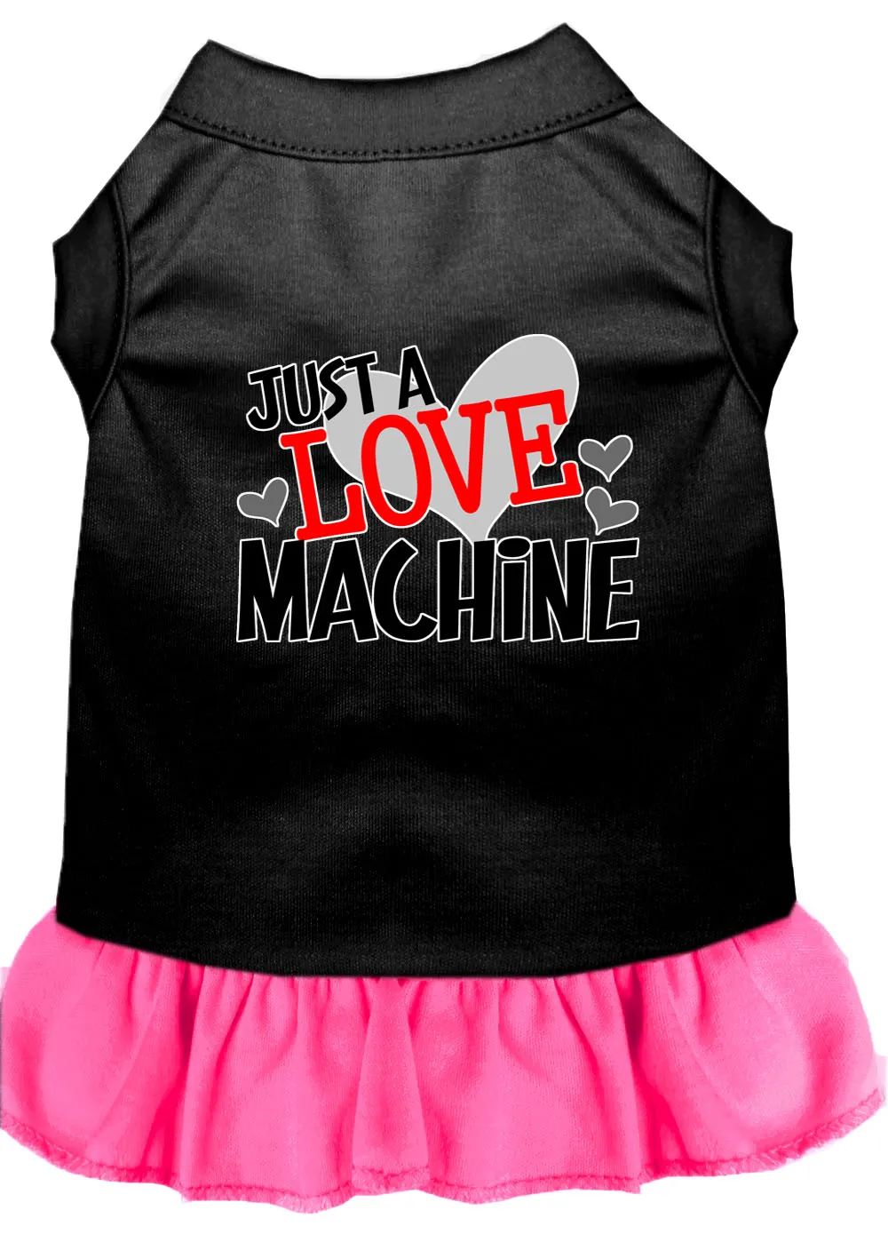 Love Machine Screen Print Dog Dress Black With Bright Pink Xl