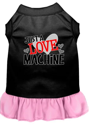 Love Machine Screen Print Dog Dress Black With Light Pink Sm