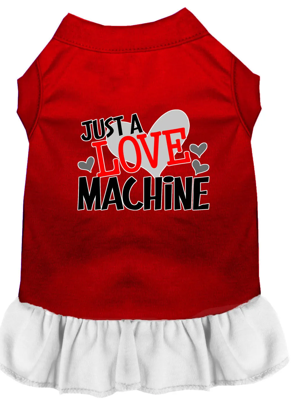 Love Machine Screen Print Dog Dress Red With White Xs