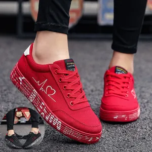 Love Print Canvas Shoes Women Men Flats Lace-up Casual Shoes Lover Sports Shoes Valentines Day