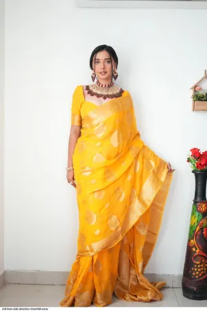 Lovely 1-Minute Ready To Wear Yellow Cotton Silk Saree