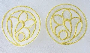 Lovely 1920s Art Deco Yellow Embroidered  Pair Cutwork Floral Appliques Great For Hats Bags Flapper Head Bands Dresses Downton Abbey Era