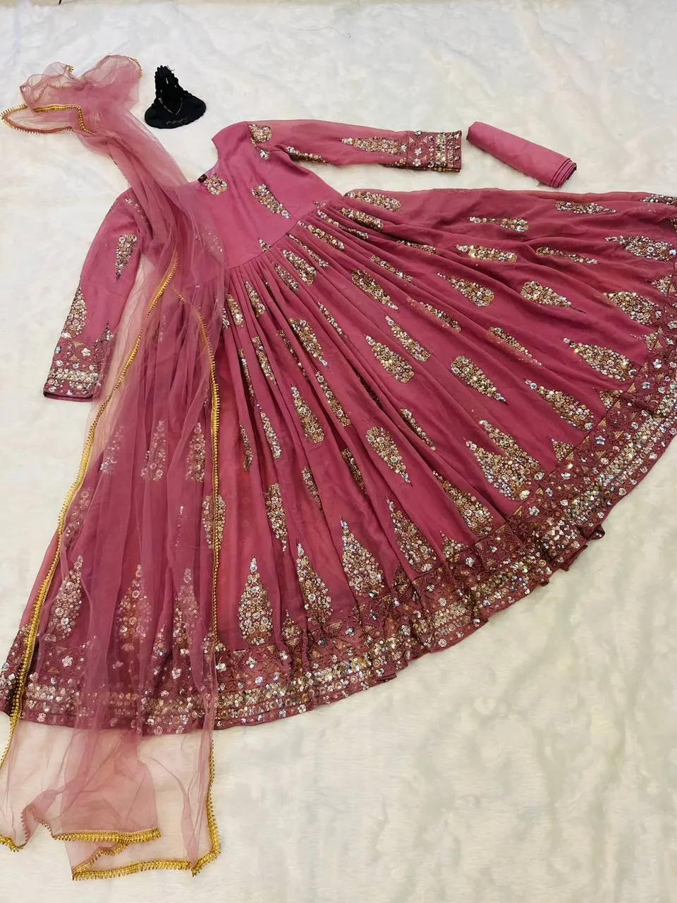 Lovely Dusty Pink Color Double Sequence Work Gown