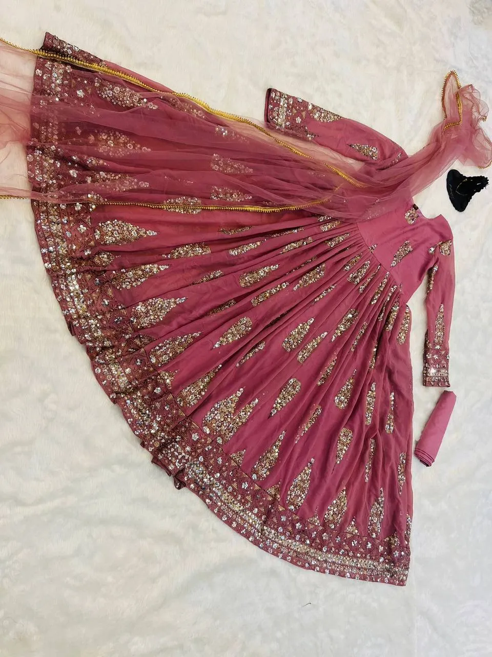 Lovely Dusty Pink Color Double Sequence Work Gown