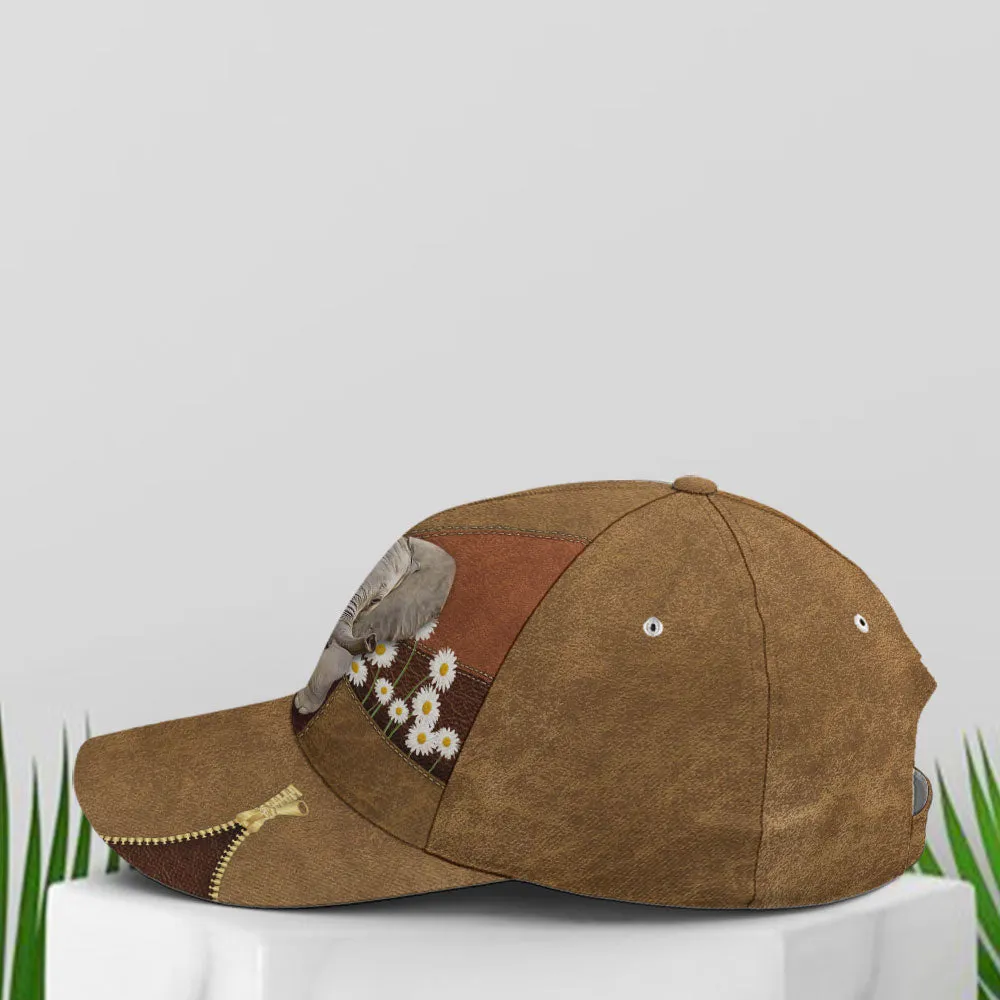 Lovely Elephant Daisy Flowers Leather Baseball Cap Coolspod