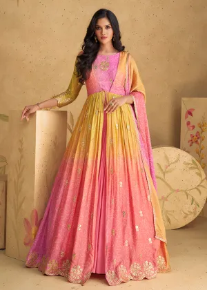 Lovely Embroidered Multicolor Wedding Party Anarkali Gown