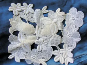 Lovely Intricate Heavily Embroidered Vintage APPLIQUE White Flowers Corsage Large Trim Hats,Wedding Bridal, Flapper Clothing Etc