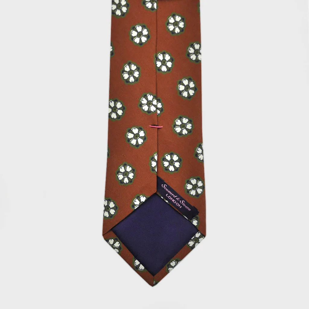 Lovely Little Floret Silk Tie in Rusty Brown & Olive