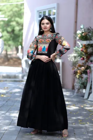 Lovely Multi Embroidery Work Full Sleeves Gown