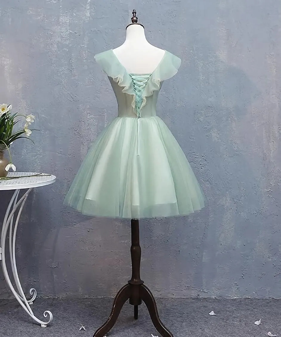 Lovely Short Tulle V-neckline with Flower Lace Party Dress Homecoming Dress, Short Formal Dresses