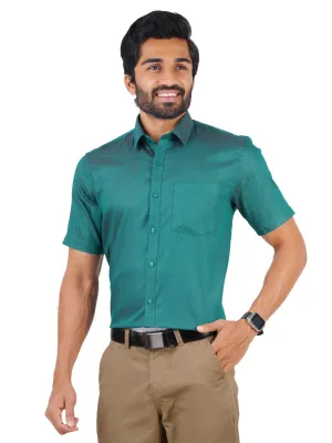 Lovely Teal Blue Color Half Sleeve Silk Plain Shirt  For Men