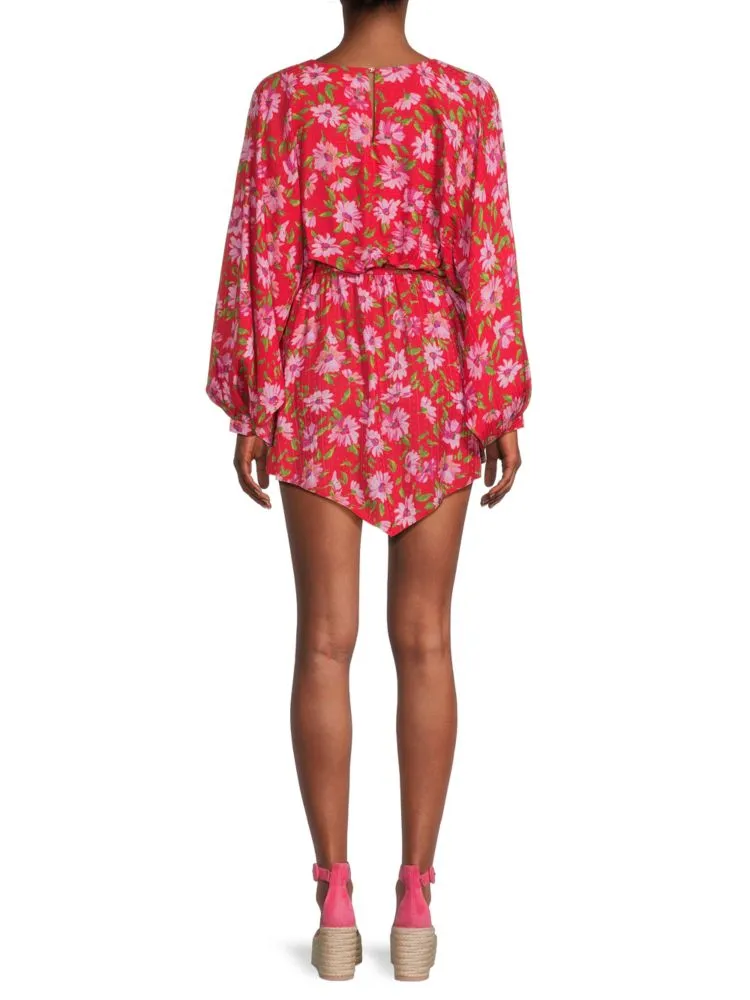 Loveshackfancy Anila Floral Mini Blouson Dress in Mambo Red