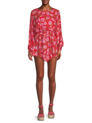 Loveshackfancy Anila Floral Mini Blouson Dress in Mambo Red