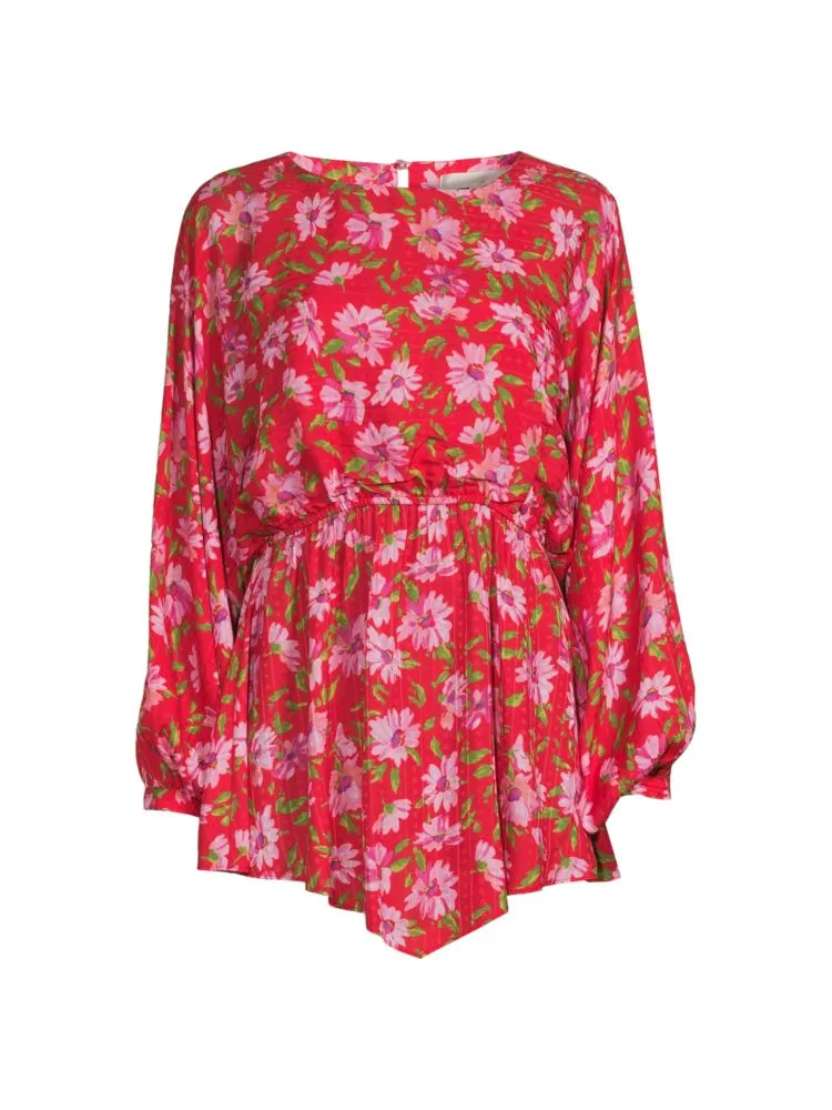 Loveshackfancy Anila Floral Mini Blouson Dress in Mambo Red