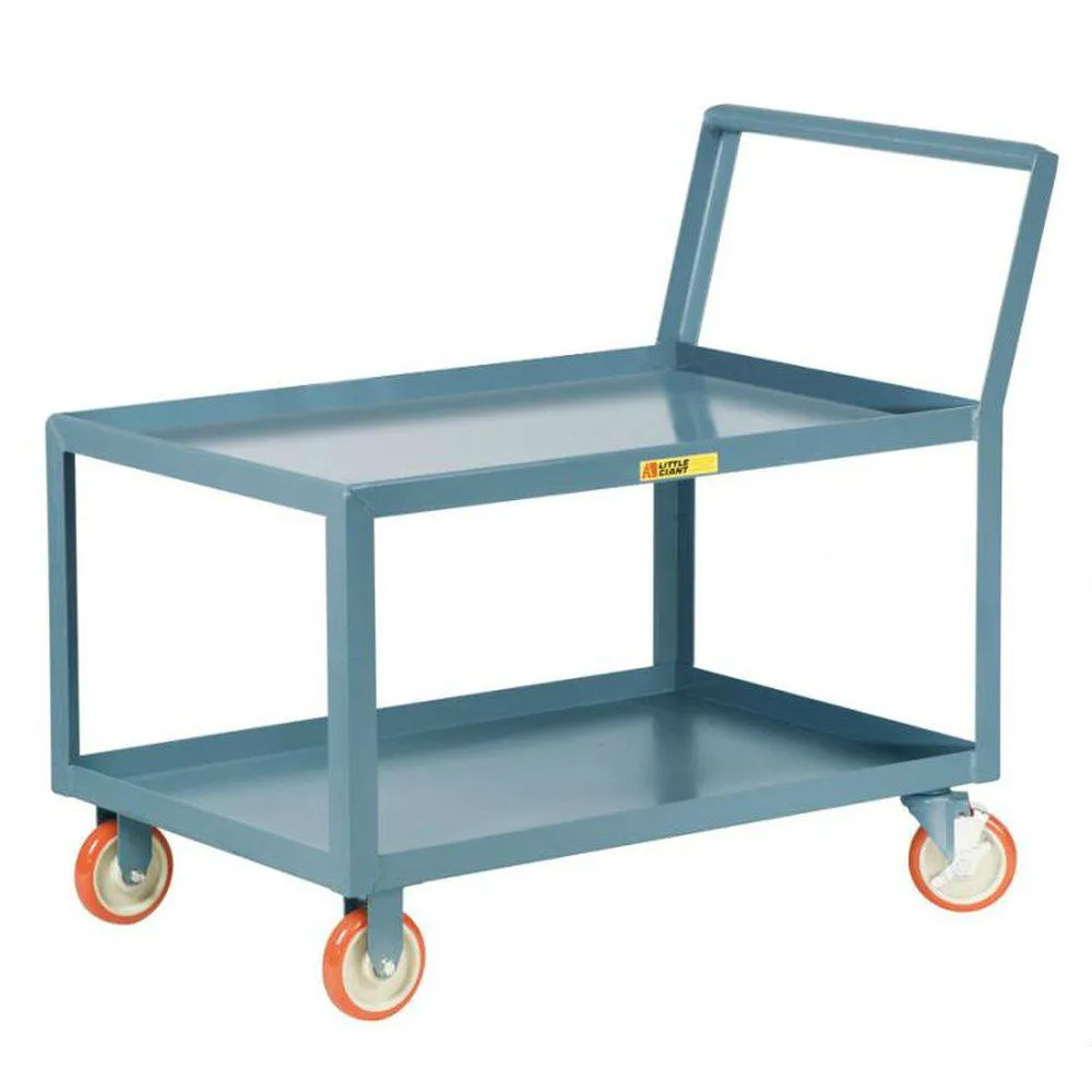 Low Deck Shelf Truck - Sloped Handles Lipped Steel Top Locking Casters