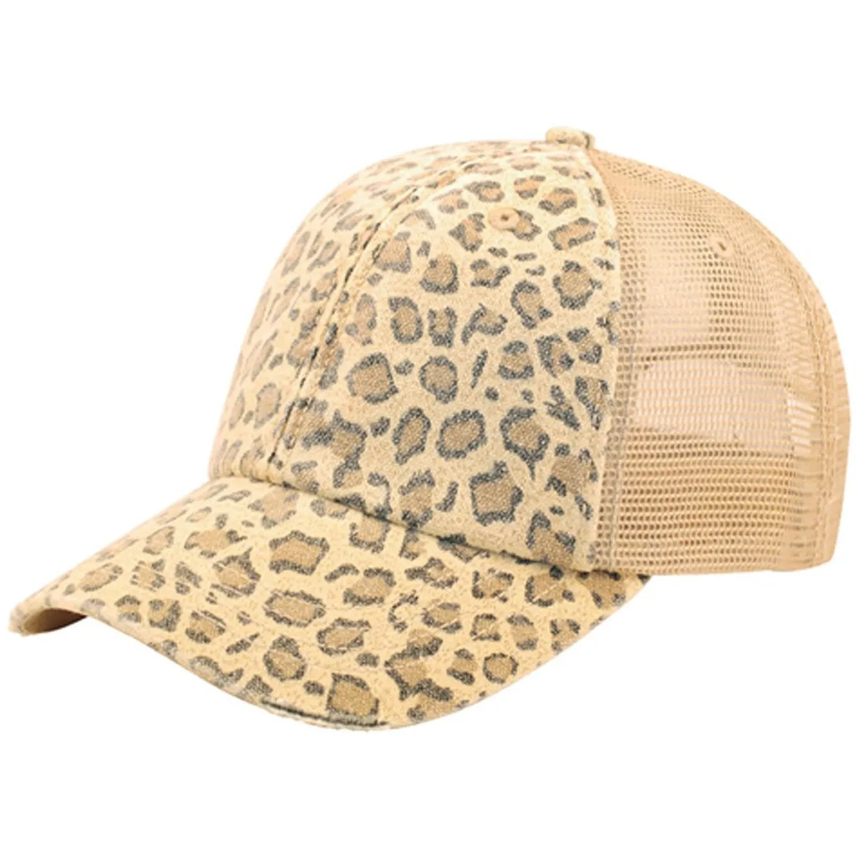 Low Profile Soft Structured Canvas Leopard Animal Print Trucker Hat