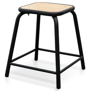 Low Stool With Natural Timber Seat - Black Frame