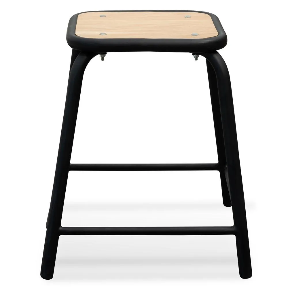 Low Stool With Natural Timber Seat - Black Frame