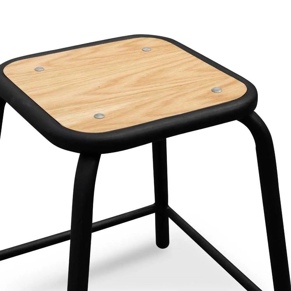 Low Stool With Natural Timber Seat - Black Frame