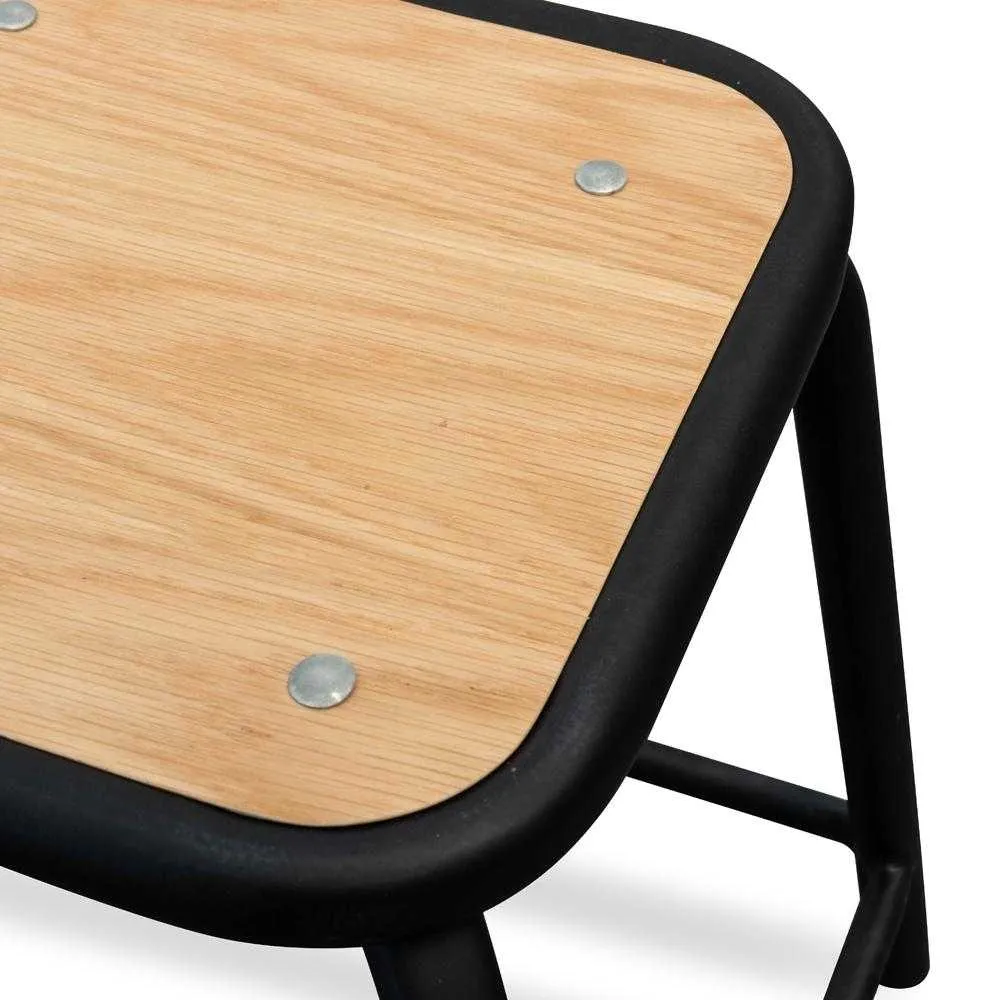 Low Stool With Natural Timber Seat - Black Frame