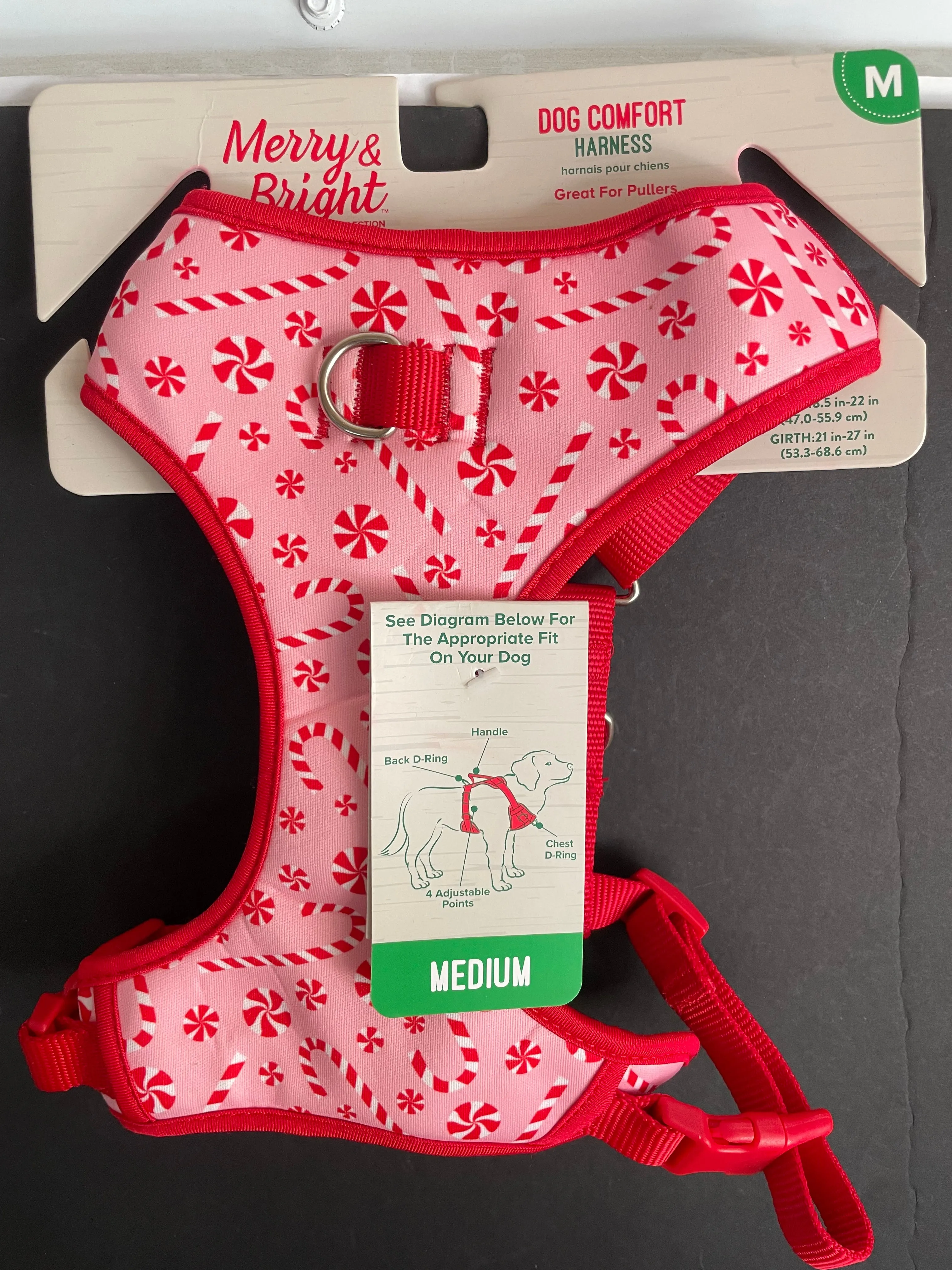 <€€ New Fair Isle Red Merry & Bright Christmas MEDIUM Dog Comfort Vest Harness NWT