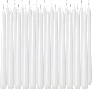 LUCES Paraffin Wax White Tall Taper Stick Candles Pillar Smokeless Dripless Scented for Party Home Dinner Table Decor Set of 24 Burn Time 8 Hour