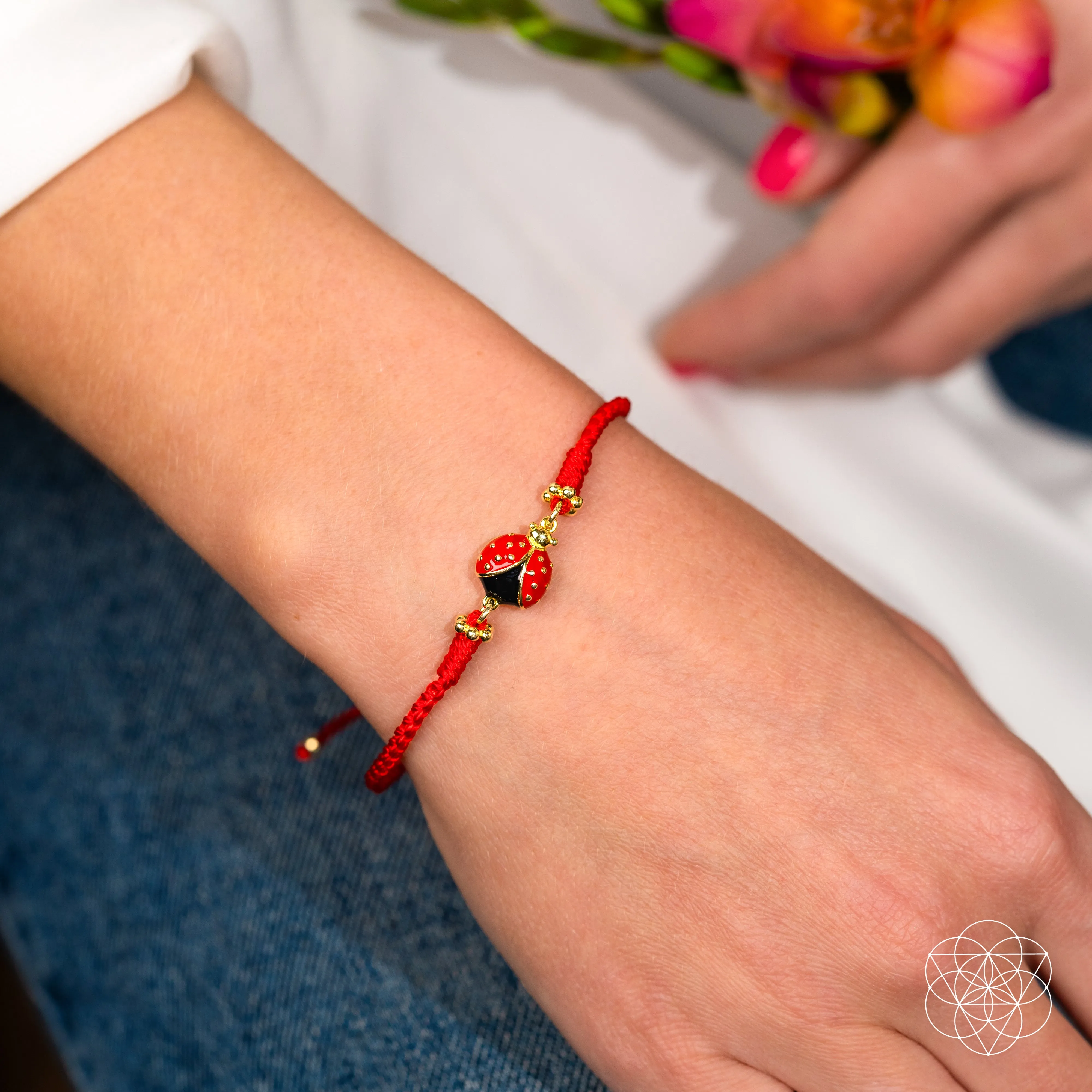 Lucky Ladybug - Four-Strand Red String Bracelet